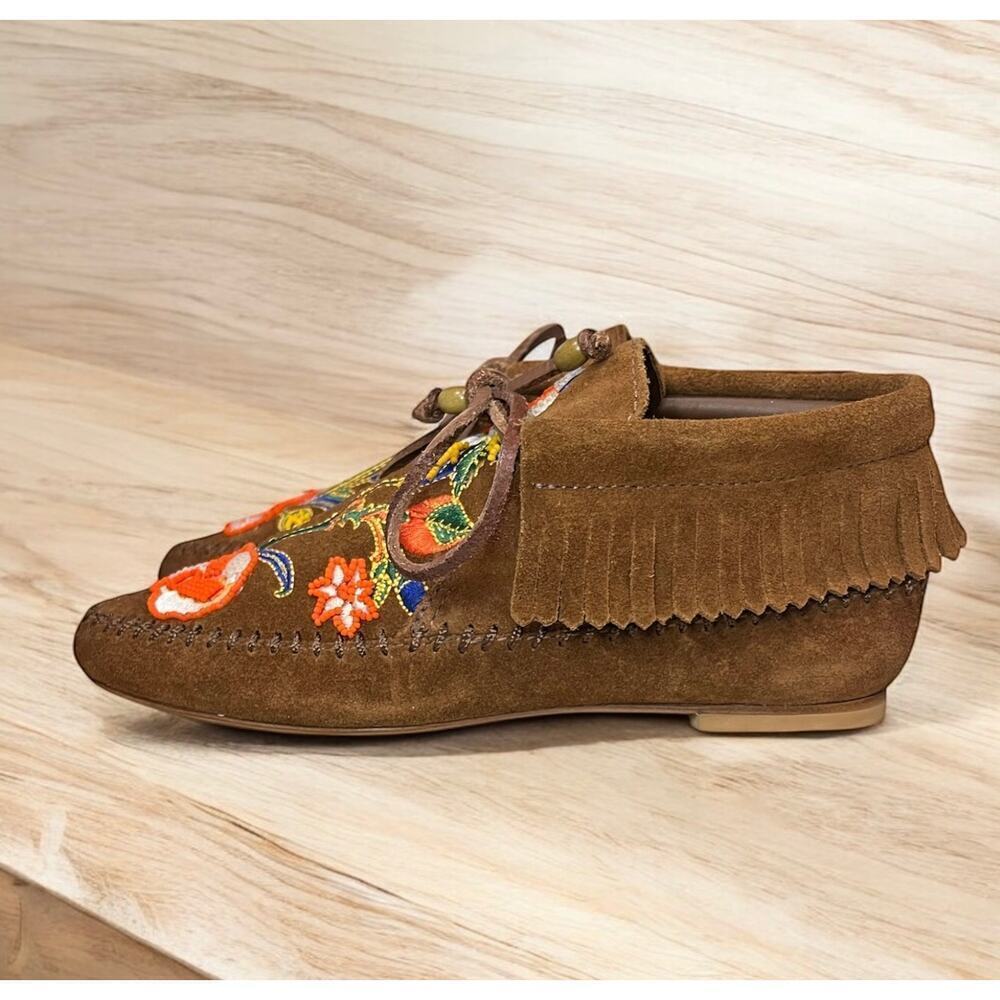 Tory Burch Huntington Beaded Embroidered Fringe Booties Size 6m